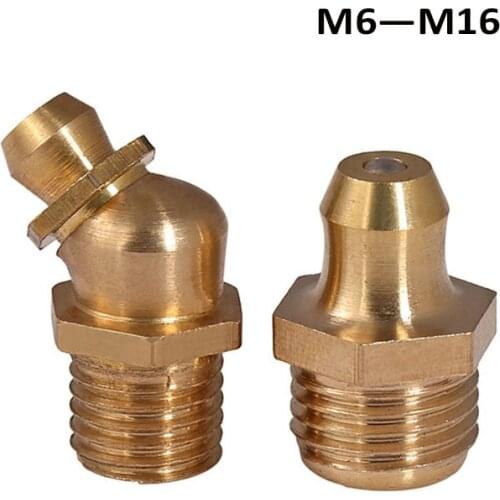 Brass Hydraulic Oil Zerk Grease Nipple Fittings Male Thread Straight Elbow 45/90 Degree Straight M6 M8 M10 M12 M14 M16