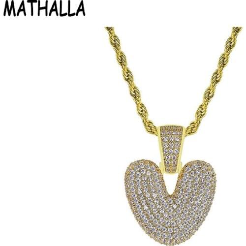 MATHALLA Creative Initials Pendant Necklace Ice AAA + Cubic Zircon Gold Silver Hip Hop Accessories Fashion Gift