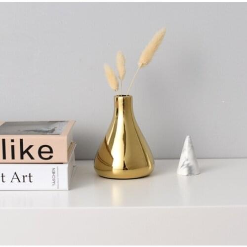 Mini Nordic Home Office Desktop Decoration Light Luxury Plated Gold Vase Dried Flower Vase living room decoration Antique vase