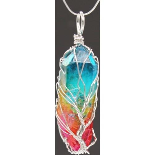 Trendy-beads Silver Plated Wire Wrap Irregular Shape Colorful Crystal Pendant Ethnic Style Jewelry