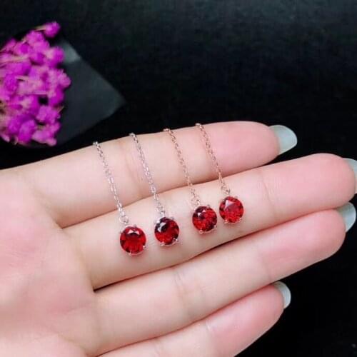 Fashion natural red garnet drop earrings Natural gemstone earrings Elegance round ear line 925 silver female girl gift jewelry