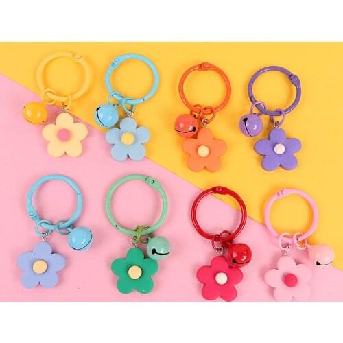Fashion Small Candy Flower Keychain Girl Cute Bell Keyring Women Party Bag Jewelry Pendant Trinket Car Key Holder Charms