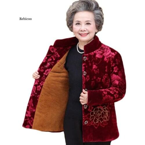New Middle-aged And Old People Winter Jacket Gold Velvet Cotton Parka Grandma Thicker Cotton Padded Mothers Plus size 5XL Coat
