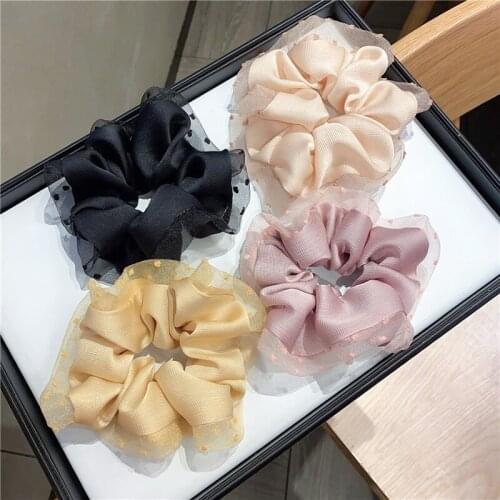 New Summer Women Girls Big Sweet Pink Black Scrunchies Cloth Tie Hair Head Rope Printed Head Wear Ponytail Hold Hair Accessories