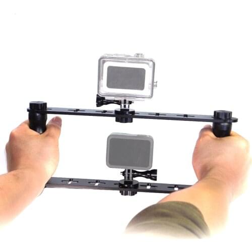 Diving Underwater Selfie CNC Dual Handle Camera Holder Handheld Stabilizer Rig Cage Tray 1/4 Mount for Go pro 8 Waterproof Case