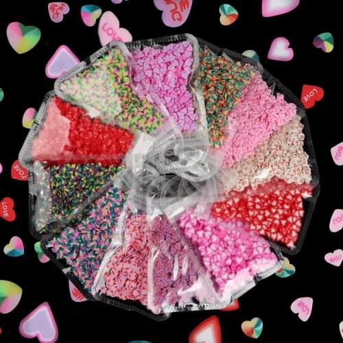 Polymer Clay Love Heart Slices Slime Nail Accessories Valentines DIY Design Charms Nail Art Decorations Gel Manicure Salon Tools