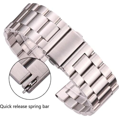 Solid Stainless Steel Watch Barcelet Silver Brushed Metal Watchband Men Women Strap Accessories Quick Release Spring Bar