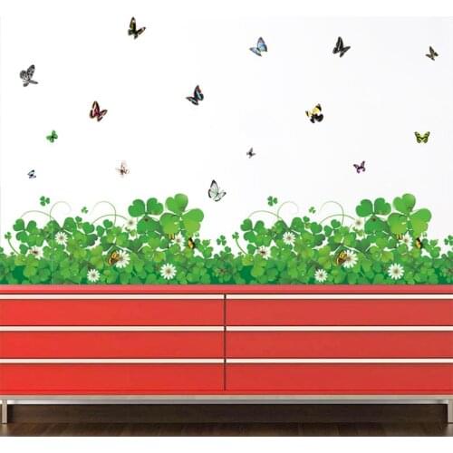 Romantic Fresh Clover wall sticker Flower and Butterfly Skirting Line Home Room Wedding Decals Decoration Waist WallPapers