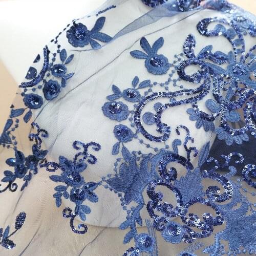 Royal High end Vintage Embroidered floral Sequined Gauze Lace Fabric Netting Fabric For Bridal Gown, Dance Prom, Haute couture