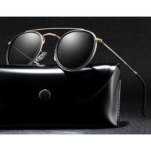 With Case Round Polarized Sunglasses Men Brand Designer Polaroid Sun Glasses Women Metal Frame Black Lens Eyewear Driving