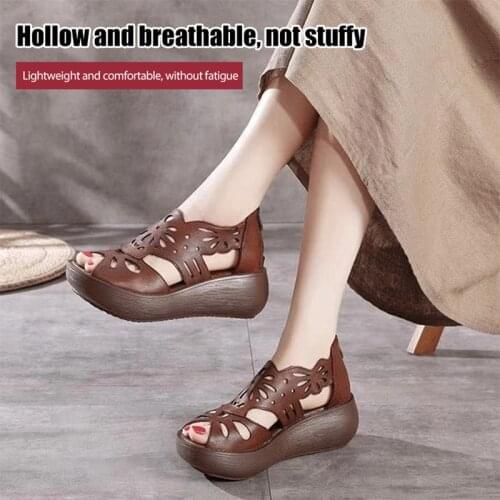 PU Leather Roman Hollow Sandals Womens Platform Open Toe Shoes Back Zipper Design Summer Supply A66