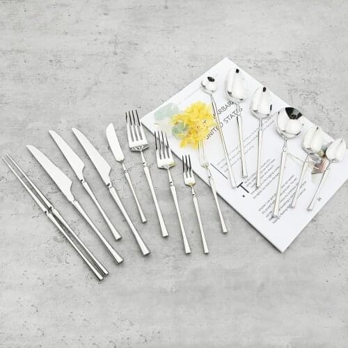 Silver Luxury Polishing Cutlery Set 304 Stainless Steel Dinnerware Dinner Knife Dessert Fork Tea Spoon Chopsticks Tableware Set