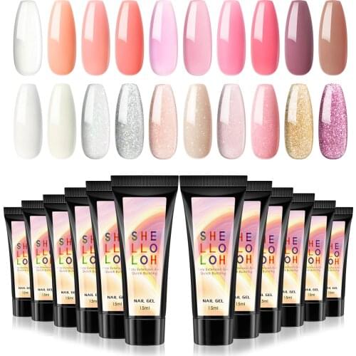 SHELLOLOH 15ml Poly Nail Gel Kit Lamp Gel Polish Set All for Manicure Nails Art Poly Nail Gel For Extension Professional Set