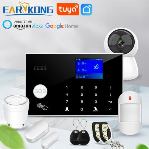 Wifi GSM Alarm System 433MHz Home Burglar Alarm Wireless & Wired Detector RFID TFT Touch Keyboard Temperature Humidity Alexa