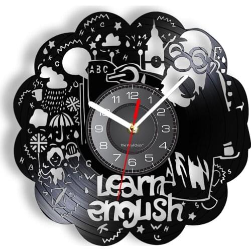 Learn English Professor Arts Vinyl Album Record Clock Teaching Language For Teachers Nursery Kindergarten Gift Silent Watches