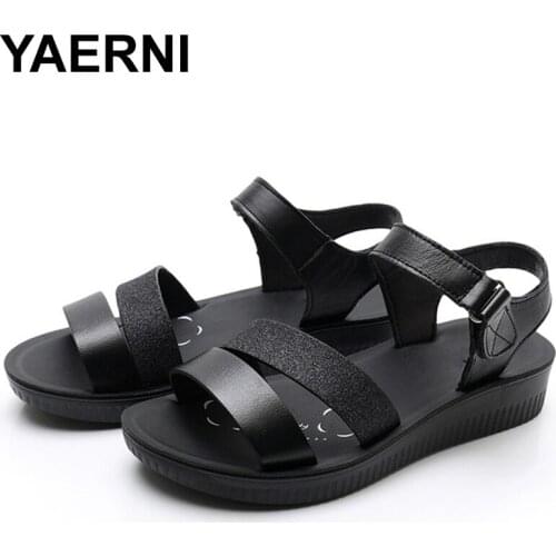 YAERNI Women Sandals Summer Shoes Woman Beach Flat PU Sequin Hook Loop sandalias mujer 2019 women shoes