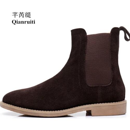 Qianruiti 2019 Elastic Band Ankle Boots Suede Chelsea Boots Anti-skid Men Classic Male Boots Shoes for Men