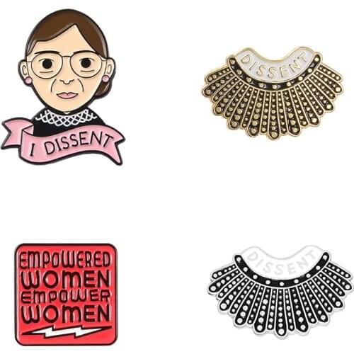 Ruth Bader Ginsburg Brooches Female Justice Badge Enamel Lapel Pins Denim Shirt Collar Feminist Jewelry Gift for Women Wholesale