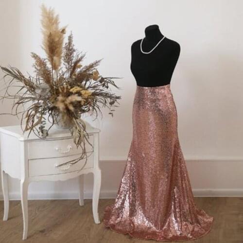 Rose Gold Shiny Sequin Long Skirts For Bridesmaid To Wedding Zipper Style Elegant Mermaid Skirt Women 2020 Custom Saia Faldas