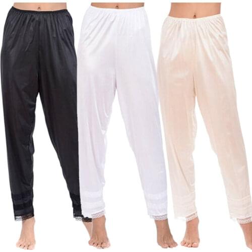Womens Pajama Pants Wide Leg Casual Lounge Bottoms Satin Lace Patchwork Sleepwear Nightwear Casual Loose Plus Solid Trousers