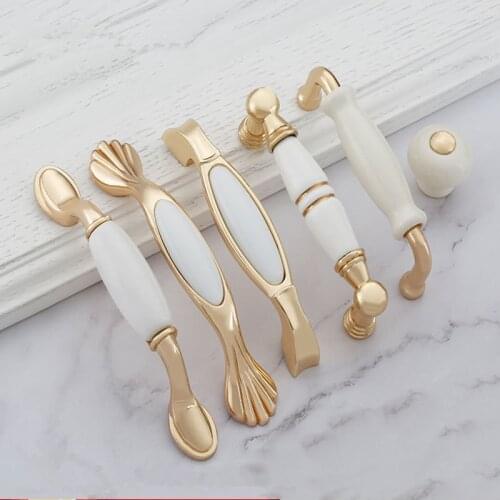 Gold White Creamic Cabinet Handles Knobs Drawer Pulls Kitchen Door Handles Furniture Handle Cabinet Door Hardware
