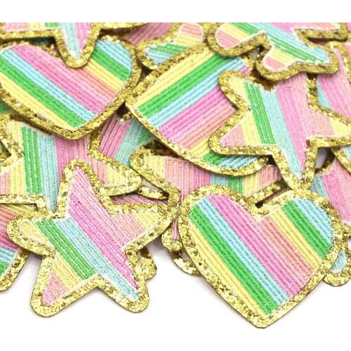 1Pcs Star Heart Airplane Embroidery Patches Rainbow Color Sequin Patches For Clothing Iron On Patch Appliques Repair Accessories