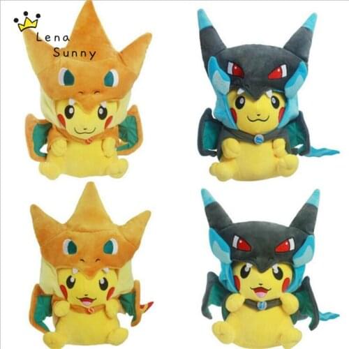10PC/Lot Pikachu Cosplay Mega Charizard X Plush Toys, 22-25cm Kawaii Pikachu Plush Soft Stuffed Animals Toys for Kids