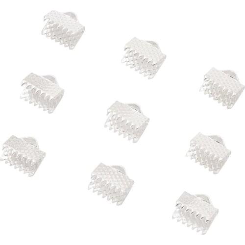 Pandahall 100pcs Ribbon Cord End Clamps Cap Crimps Beads Clips for Jewelry DIY Making Findings Silver Color, 6x8mm hole: 2mm