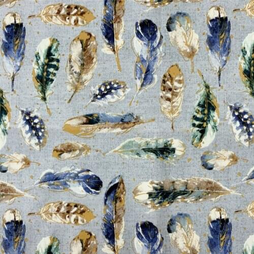 110cm Width Pretty Grey Blue Feather Printed Cotton Fabric Feather Fabric Patchwork for DIY sewing baby Cloth Dress Mask Décor