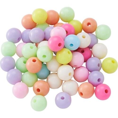 200pcs 8mm Round Acrylic Beads Solid Chunky Bubblegum Mixed Color for Jewelry Making DYI Bracelet Necklace Hole: 1.5mm