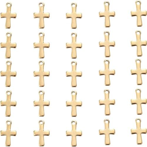 200pcs Cross 304 Stainless Steel Charms Pendant for Bracelet Necklace Jewelry Accessories DIY Jewelry Making 12x7x1mm
