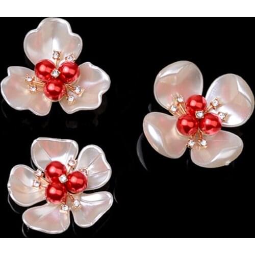 2021New 60Pcs Shell Flower Red Core Center Button for Diy Hair Accessories and Wedding Bridal Decoration HZ733-HZ736
