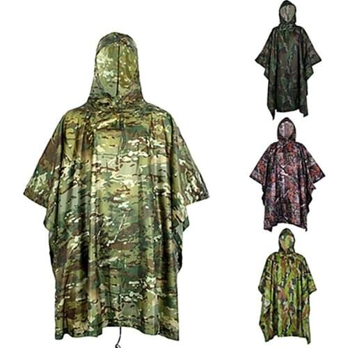 3 In 1 Camouflage Raincoat Outdoor Tools Waterproof Environmental Unisex Rain Cover Camping Hiking Poncho Hunting Ghillie Suits