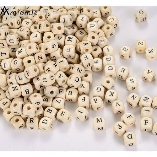 100/200pcs 10mm Square Wood Beads A~Z Alphabets Diy Beads Baby Smooth Teether For Wooden Handmade Necklace&Bracelet Accessories