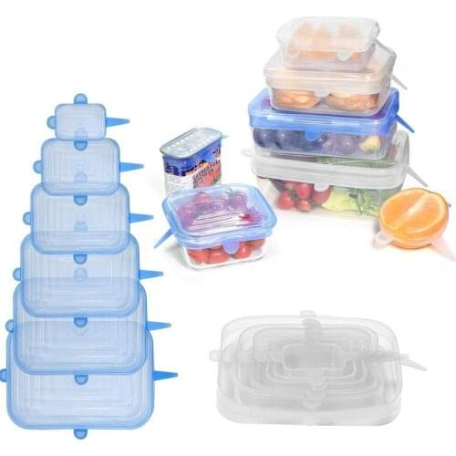 6 PCS Square Reusable Silicone Food Cover Elastic Stretch Adjustable Bowl Cover Kitchen Packaging Sealed Fresh-Keeping Silicone