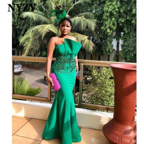 Africa Evening Dresses NYZY E258 Crystal Rosettes Green Mermaid Formal Dress vestidos de fiesta Abendkleider