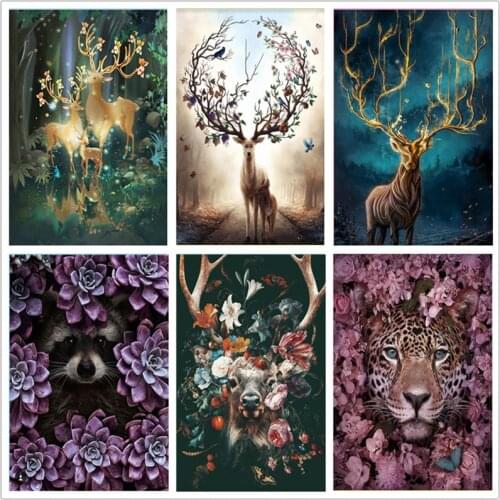 Diamond Painting Full Circle Diamond Cross Stitch Animal Diamond Embroidery Elk Tiger Lion Pattern for Sale Mosaic Craft Kit