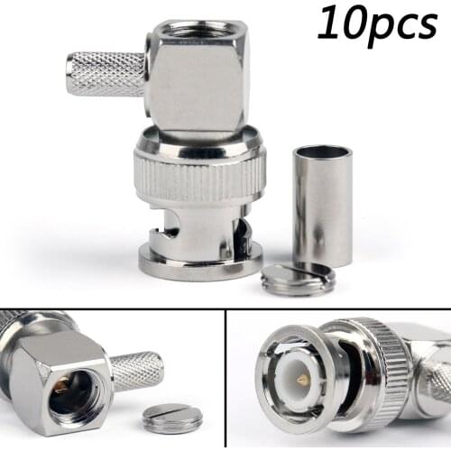 Artudatech 10PCS BNC Male Plug Right Angle Crimp RG58 LMR195 RG142 Cable RF Connector Jack Parts