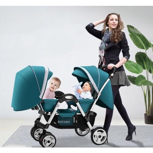Twin Baby Stroller Four-wheel Shock Absorber Baby Can Sit Reclining Multi-range Adjustment Double Stroller Foldable Dolly Carts
