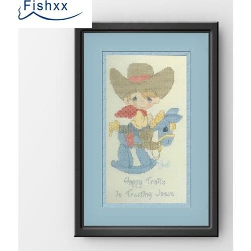 European style idyllic cartoon characters Fishxx Cross Stitch Kit H149 Riding a small jeans Hand sewing