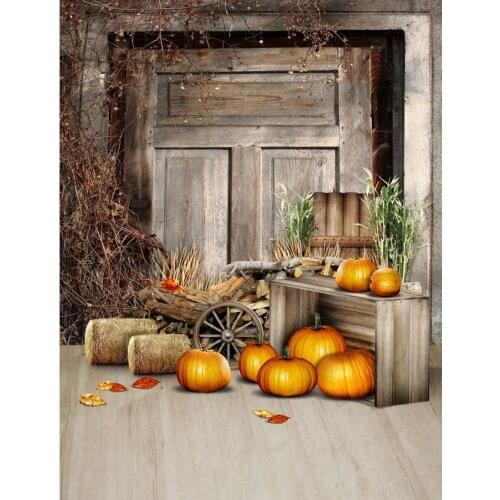 Halloween Backdrop Wooden Floor Door Pumpkins Rustic Backgrounds for Photo Studio Children Portrait Photo Shoot Vinyl Photophone