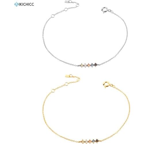 KIKICHICC 2020 New 925 Sterling Silver Gold Rainbow Sage Line Four Zircon Charm Chain Bracelet Women Luxury 2021 Wedding Jewelry