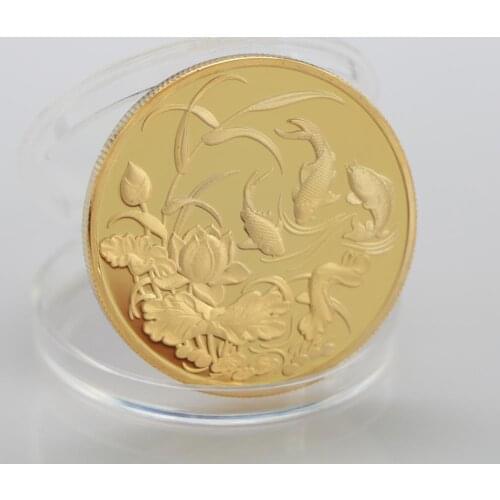 Chinese Koi Fish Animal Gold Commemorative Coins Good Luck Blessing Wishing Lucky Fortune Souvenirs Happy New Year Gifts