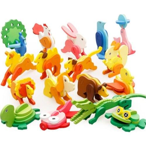 Creative 3D Three-dimensional Wooden Animal Jigsaw Puzzle Toys For Children DIY Baby Kids Handmade Wooden Toys Animals Puzzles