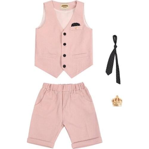 Boys Summer Formal Vest Shorts 2PCS Clothing Set Kids Birthday Ceremonial Wedding Dress Skirt Suit Gentleman Children Costumes