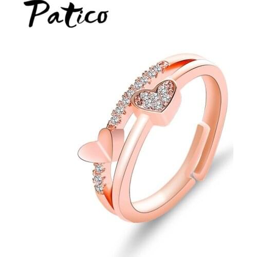 Love Heart Open Ring 925 Sterling Silver Shining Zircon Adjustable Size Rings For Women Fingers Engagement Jewelry