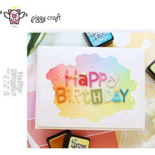 Piggy Craft metal cutting dies cut die mold Happy birthday letters Scrapbook paper craft knife mould blade punch stencils dies