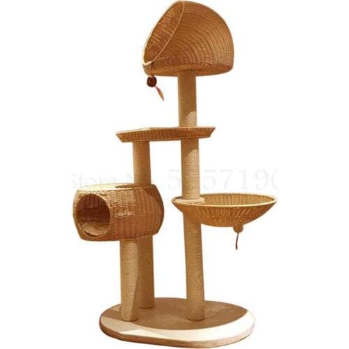 Cat climbing frame rattan cat nest solid wood cat tree one cat house house cat toy jumping platform summer cat furniture