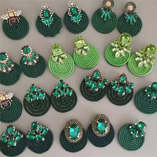 38 Designs Za Earrings New Green Color Crystal/Rhinestone Geometric Pendant Drop Earrings Vintage Jewelry Accessories For Women