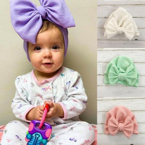 0-24M Kids Newbworn Bonnet Cap Beanie for Girls Winter Autumn Baby Girls Hat Big Bow Cotton Wool Knitted Thick Warm Baby Hat